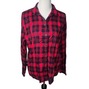 J. Crew Size Women's Large Boy Fit Red and Blue Plaid Button Down Cotton Shirt
